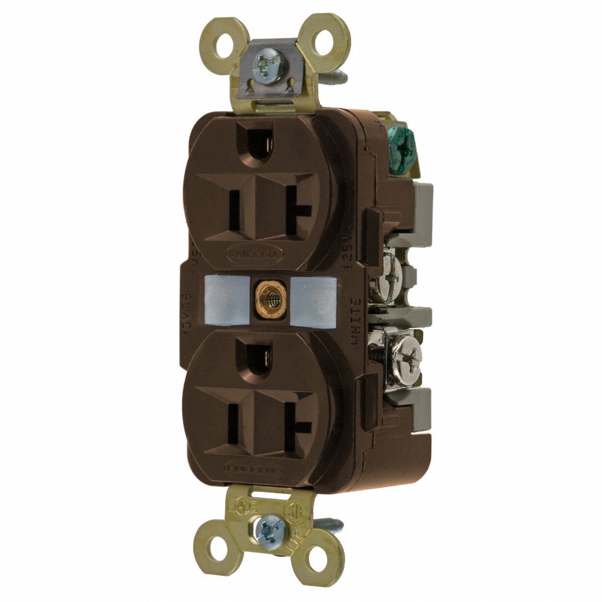 Receptacle: Duplex, 5-20R, 125V AC, 20 A, Brown, 2 Pole / 3 Wire, Screw Terminals