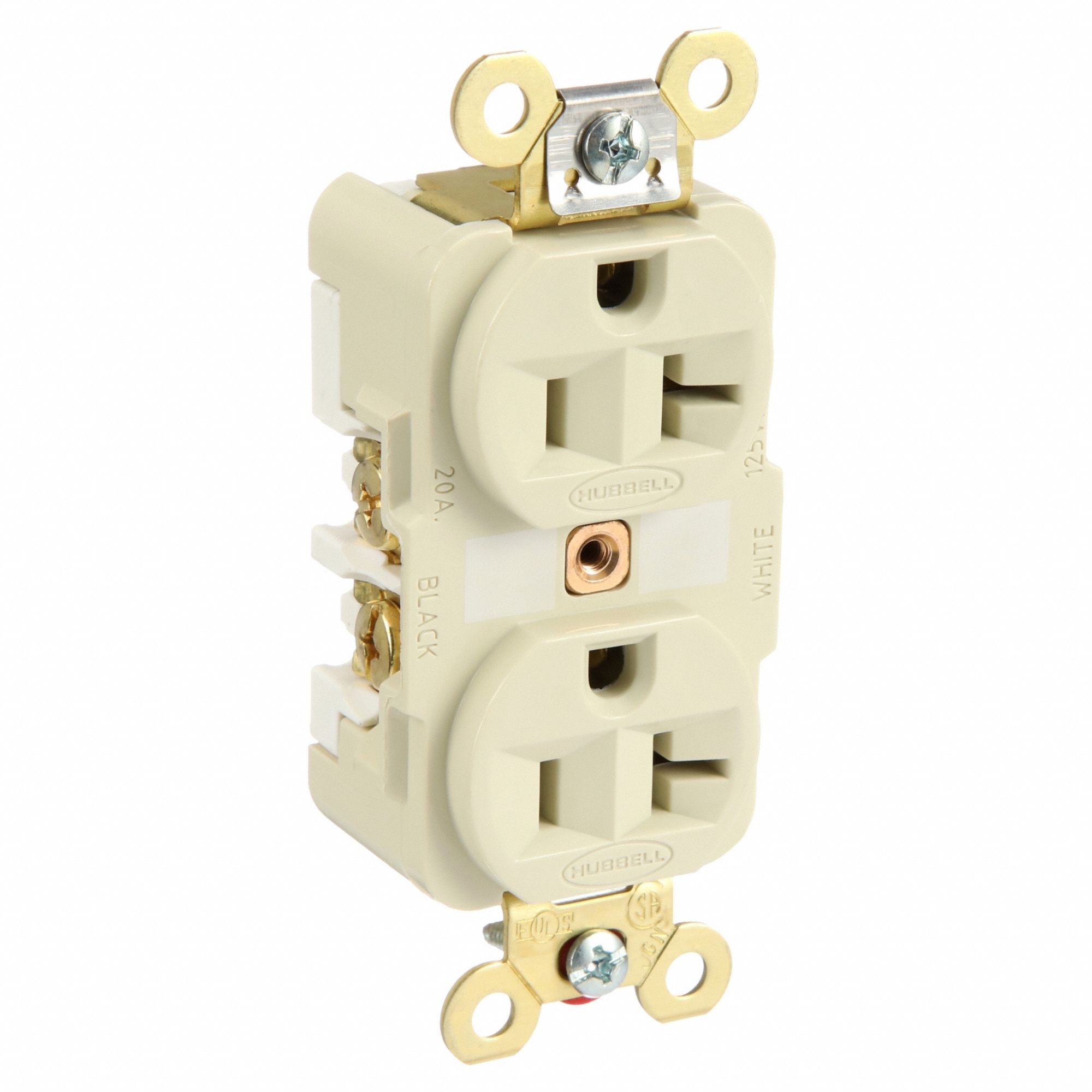 RECEPTACLE, DUPLEX, 5-20R, 125V AC, 20 A, IVORY, 2 POLE/3 WIRE, SCREW TERMINALS