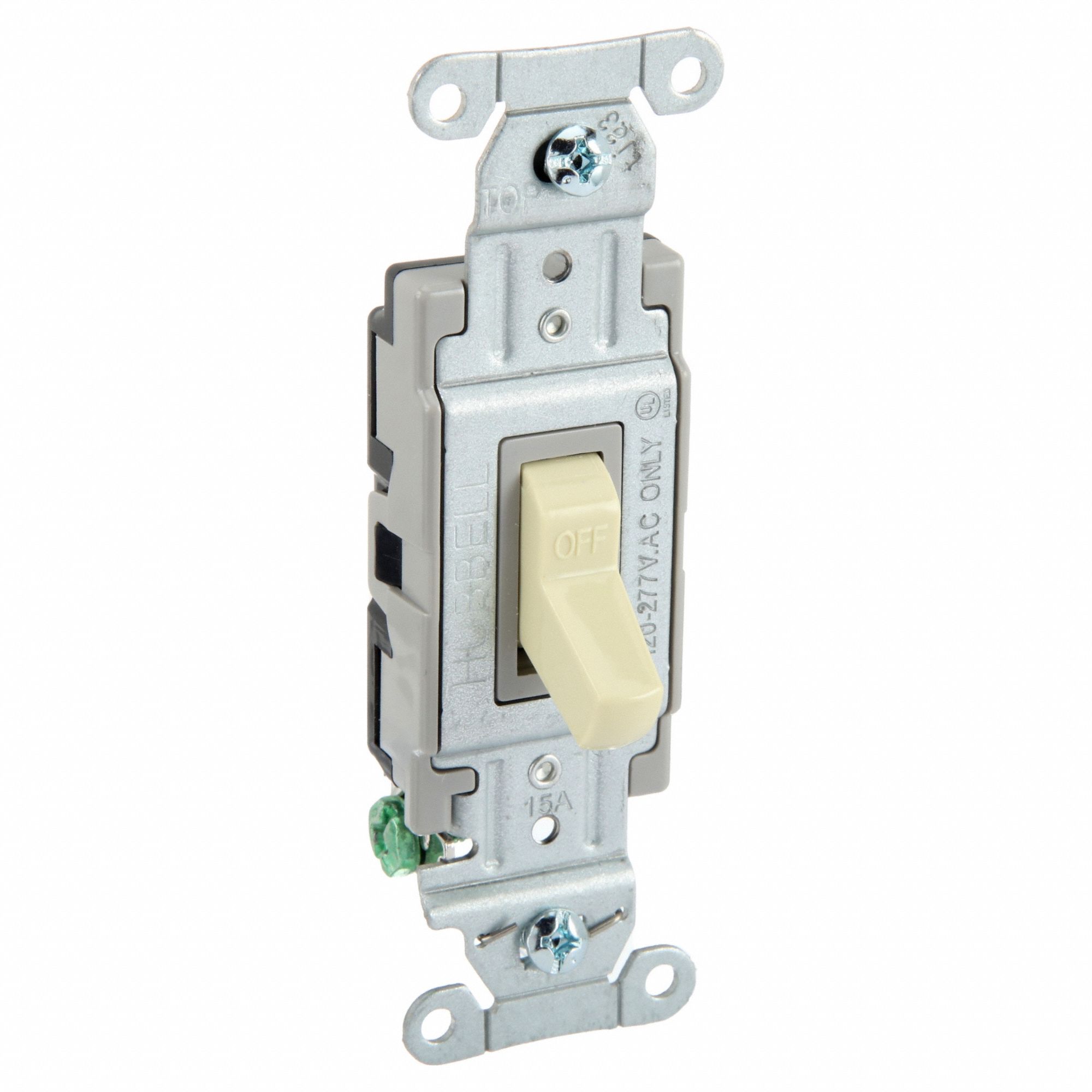 WALL SWITCH, TOGGLE SWITCH, SINGLE POLE, IVORY, 15 A, SCREW TERMINALS