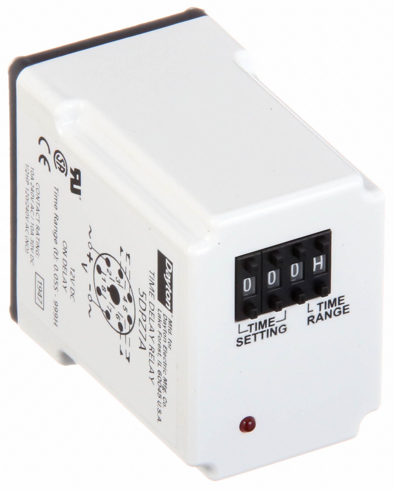 DAYTON Single Function Time Delay Relay 8 Pins Relay, Push Button