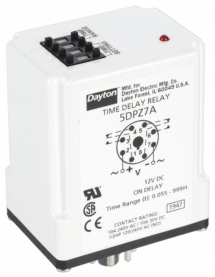 Single Function Time Delay Relay: Socket Mounted, 120V AC/DC, 10 A, 8 Pins/Terminals