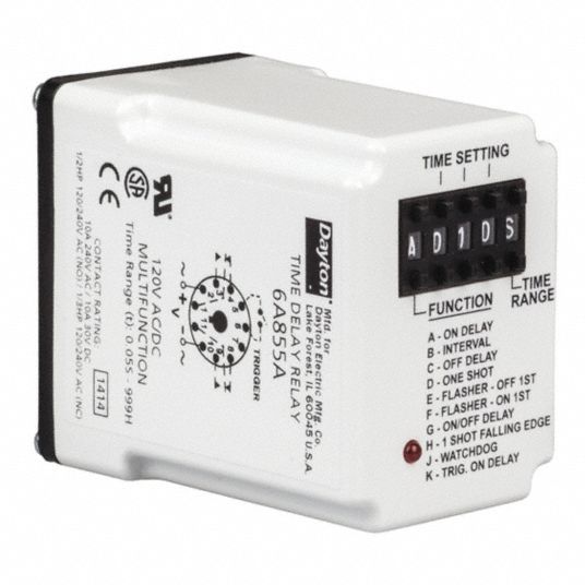 DAYTON Multi-Function Time Delay Relay: 11 Pins - Relay, Push Button ...