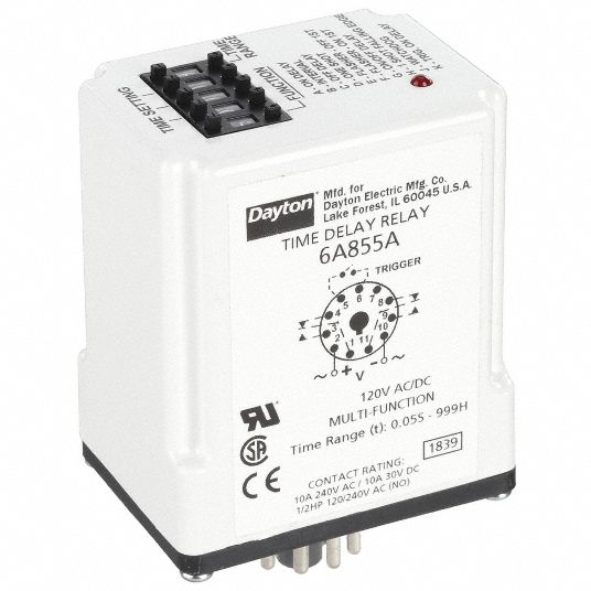 DAYTON, Socket Mounted, 120V AC, Multi-Function Time Delay Relay