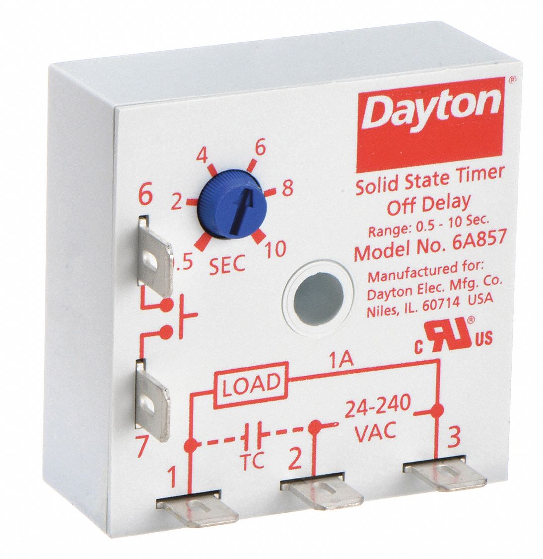 SINGLE FUNCTION ENCAPSULATED TIMING RELAY, SURFACE RELAY MOUNTING, 24 TO 240V AC