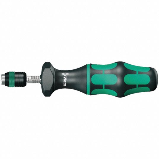 WERA Torque Screwdriver: 1/4 in Tip Size, 1 in-lb Primary Scale Increments,  11 to 29 in-lb, Adj