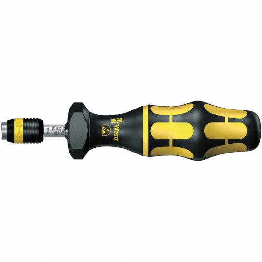 WERA Torque Screwdriver: 1/4 in Tip Size, 0.5 in-lb Primary Scale  Increments, 2.5 to 11.5 in-lb, Adj