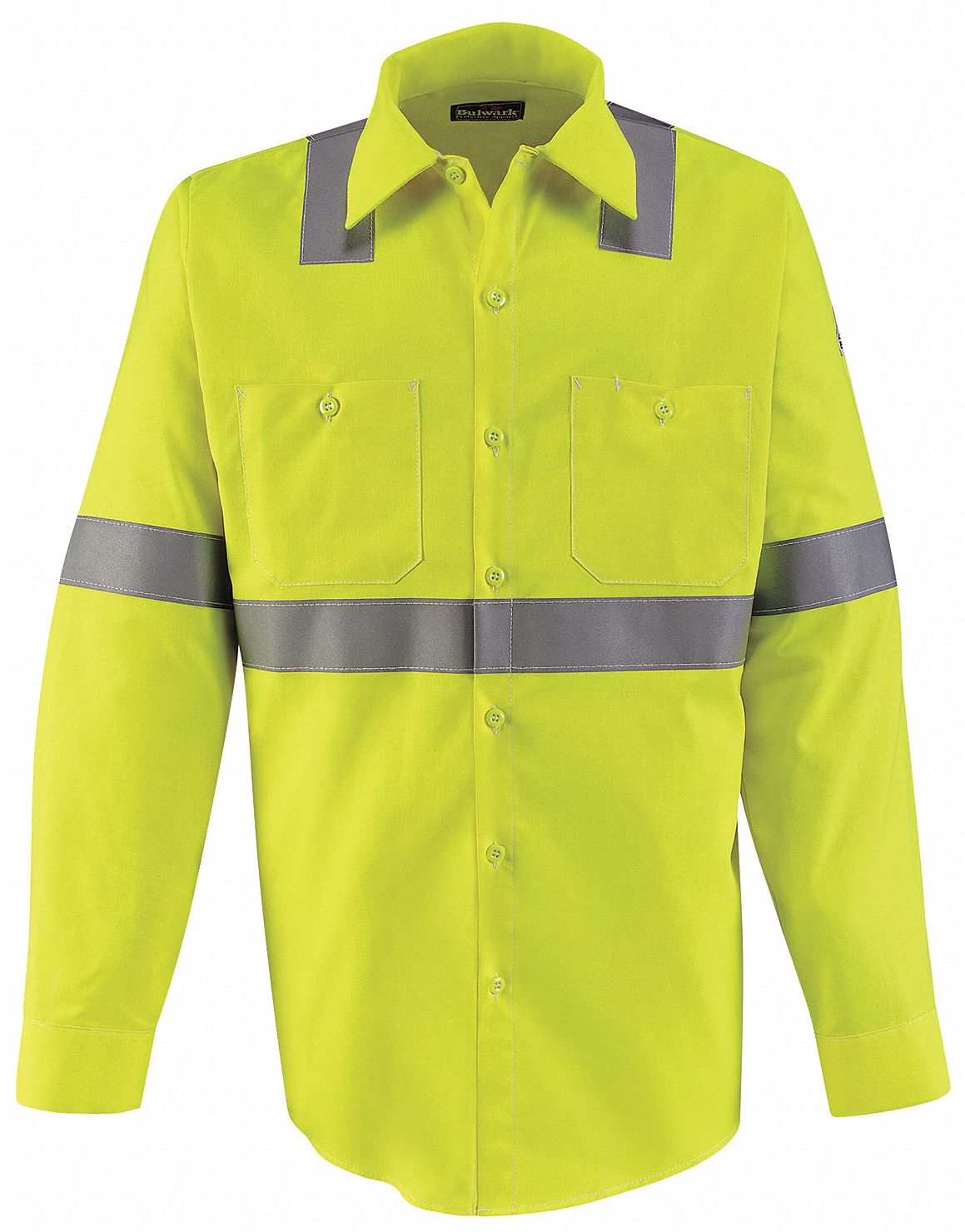 BULWARK Hi-Visibility Yellow/Green Flame-Resistant Collared Shirt, Size ...