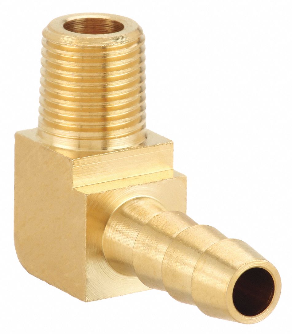 BARBED HOSE FITTING, FOR ⅜ IN HOSE ID, HOSE BARB X NPT, ⅜ X ¼ IN FITTING SIZE, BRASS