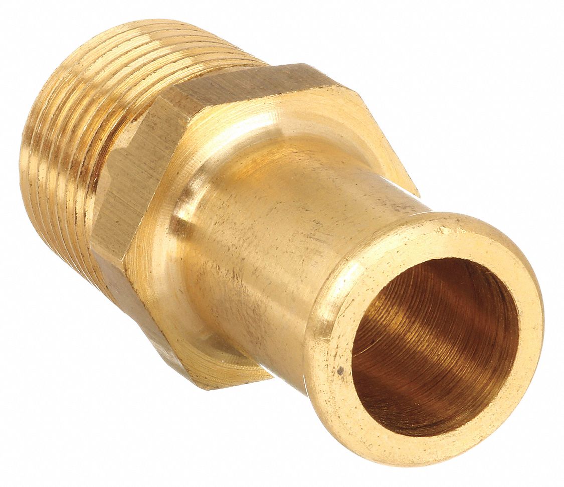 BEADED HOSE FITTING, FOR ½ IN HOSE ID, ½ X ⅜ IN FITTING, HOSE BARB X NPT, RIGID, BRASS