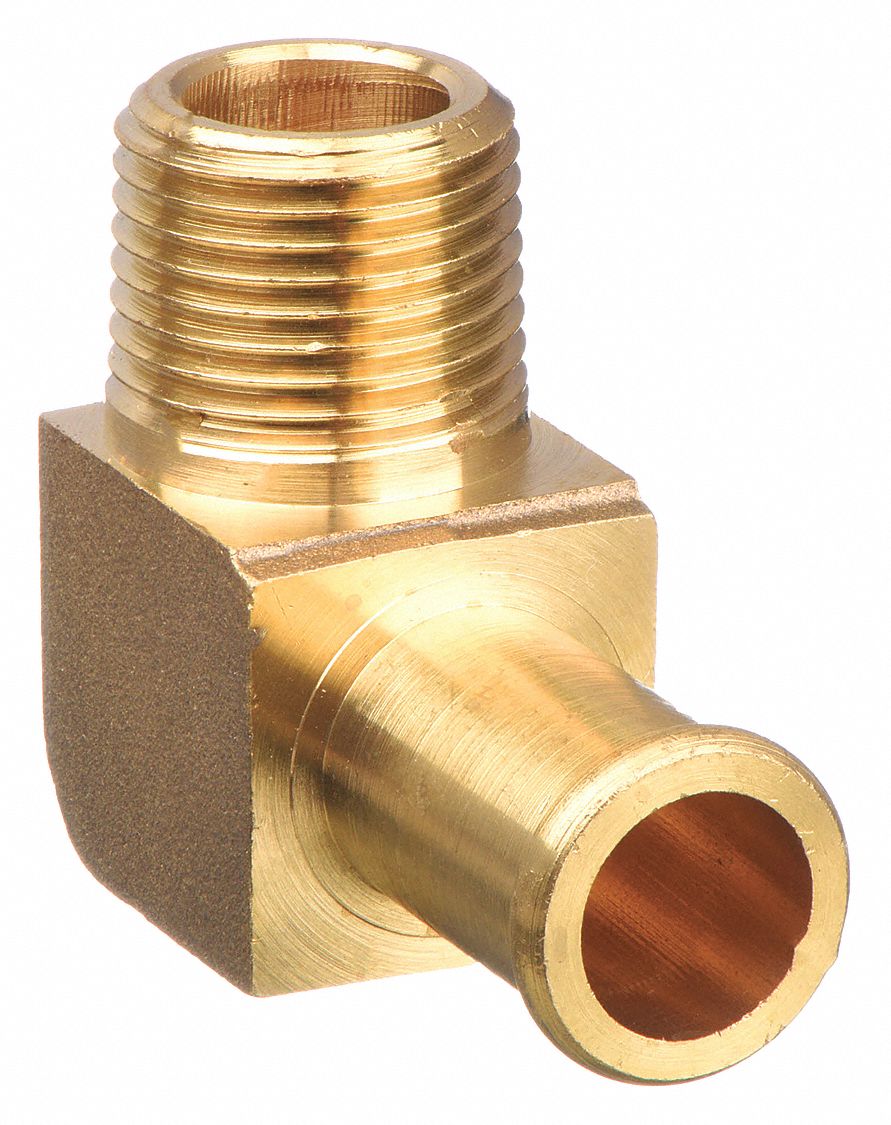 BEADED HOSE FITTING, FOR ½ IN HOSE ID, ½ X ⅜ IN FITTING, HOSE BARB X NPT, RIGID, BRASS