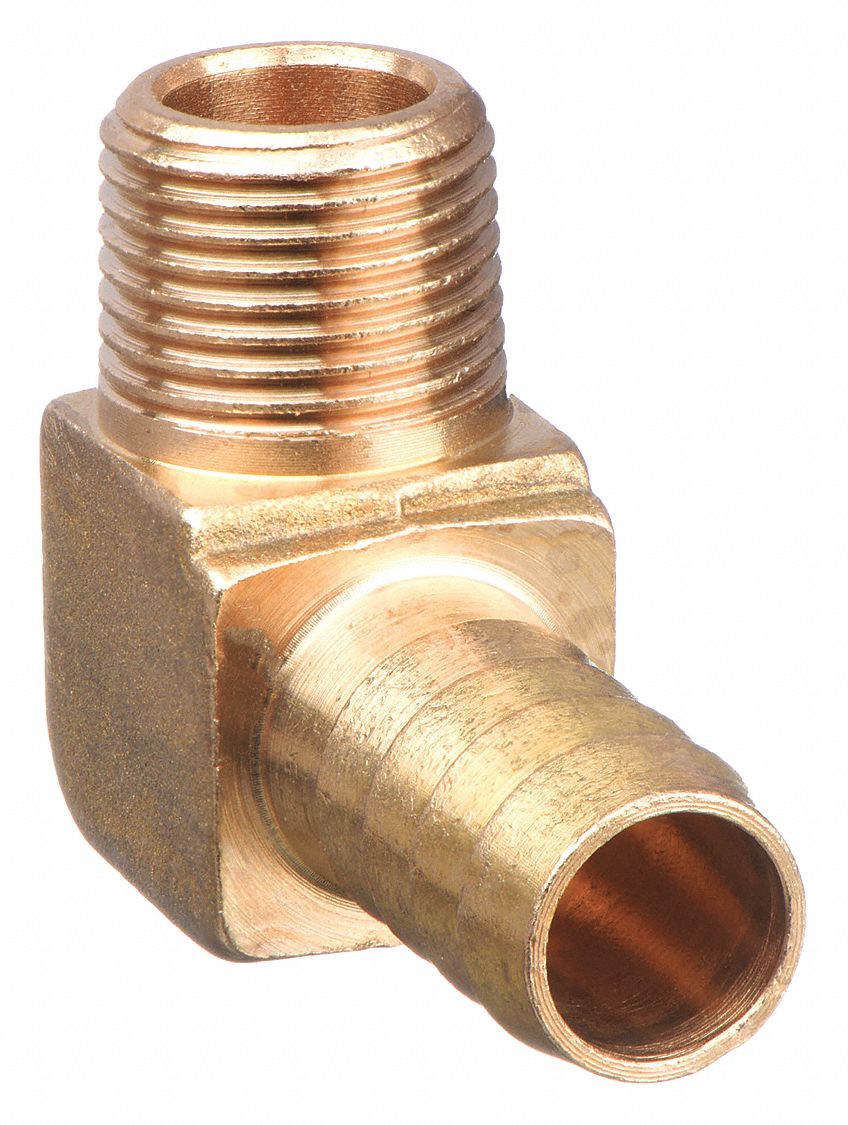 BARBED HOSE FITTING, FOR ½ IN HOSE ID, HOSE BARB X NPT, MALE X MALE, NO KNURL, BRASS