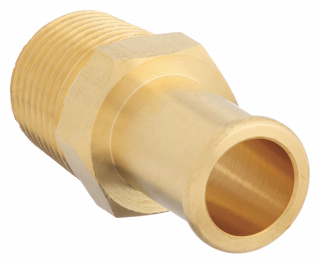 BEADED HOSE FITTING, FOR ⅝ IN HOSE ID, ⅝ X ½ IN FITTING, HOSE BARB X NPT, RIGID, BRASS