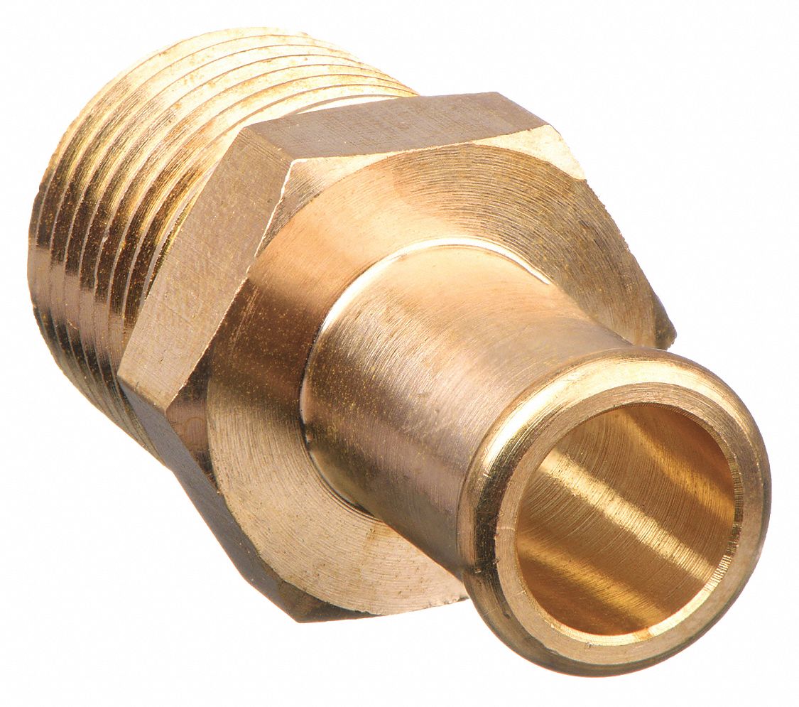 BEADED HOSE FITTING, FOR ½ IN HOSE ID, ½ X ½ IN FITTING, HOSE BARB X NPT, RIGID, BRASS