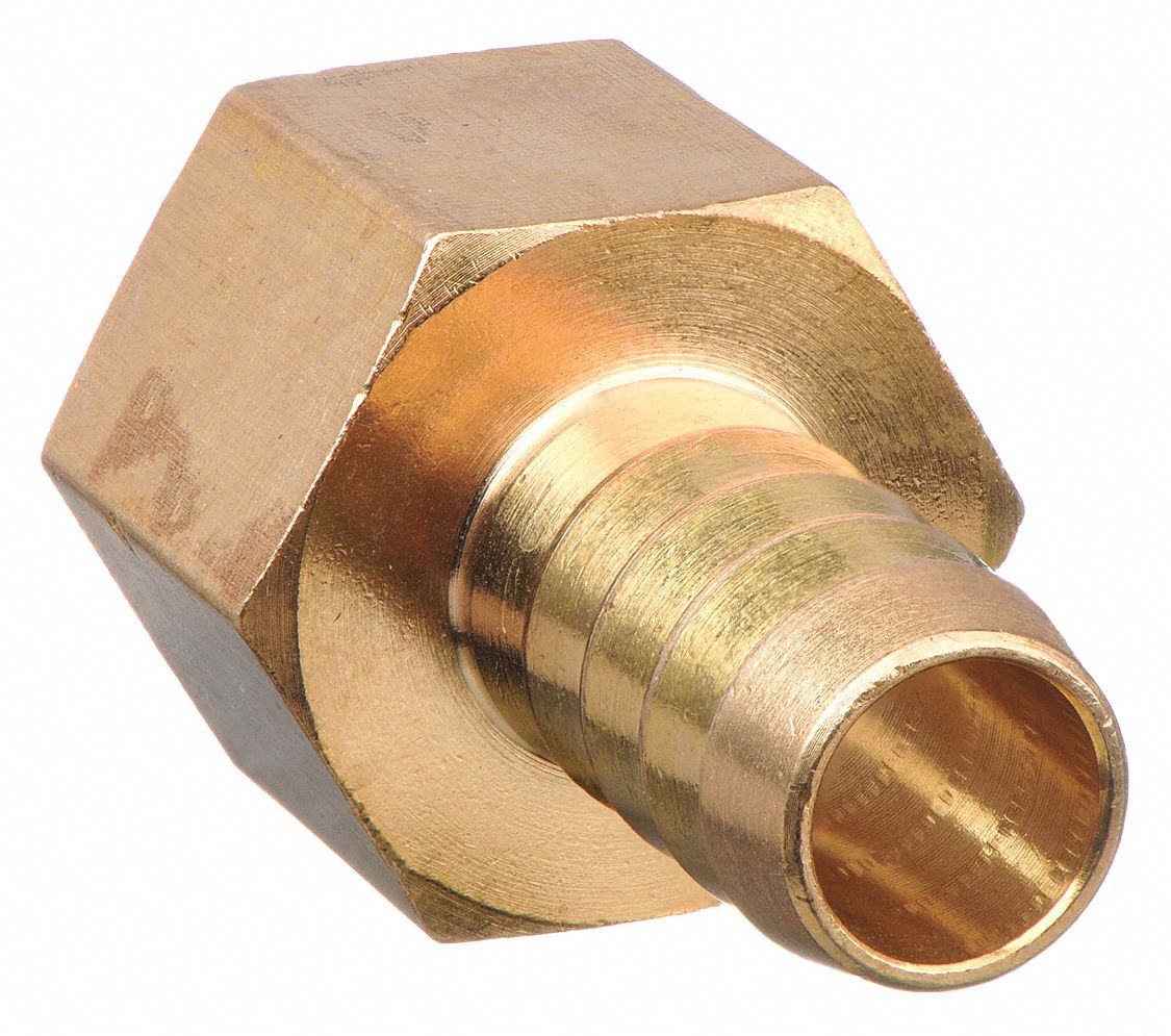 BARBED HOSE FITTING, FOR ¼ IN HOSE ID, HOSE BARB X NPT, MALE X FEMALE, HEX, BRASS