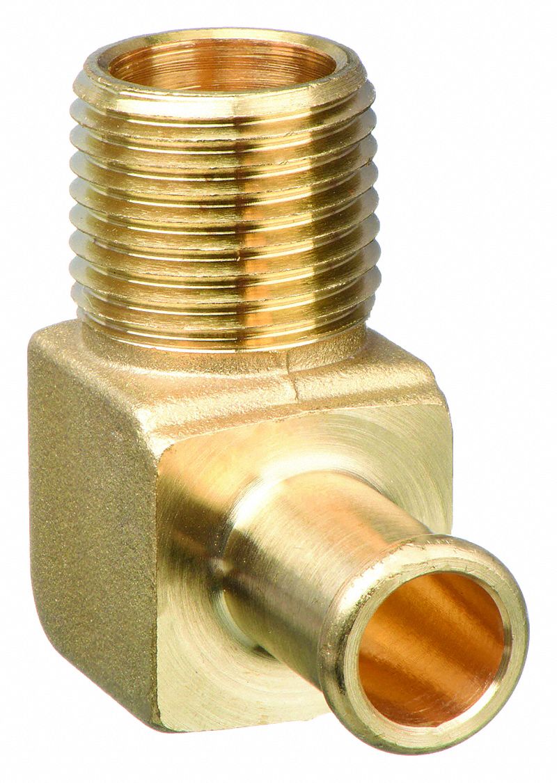 BEADED HOSE FITTING, FOR ½ IN HOSE ID, ½ X ½ IN FITTING, HOSE BARB X NPT, RIGID, BRASS