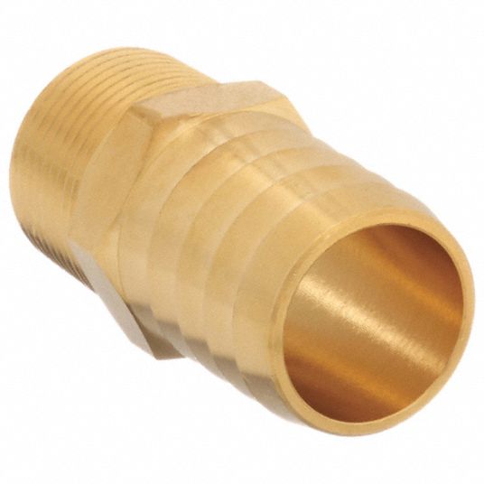 Brass Straight Adapter 1in Male Pipe Thread x 1in Barb 1/4 Tap