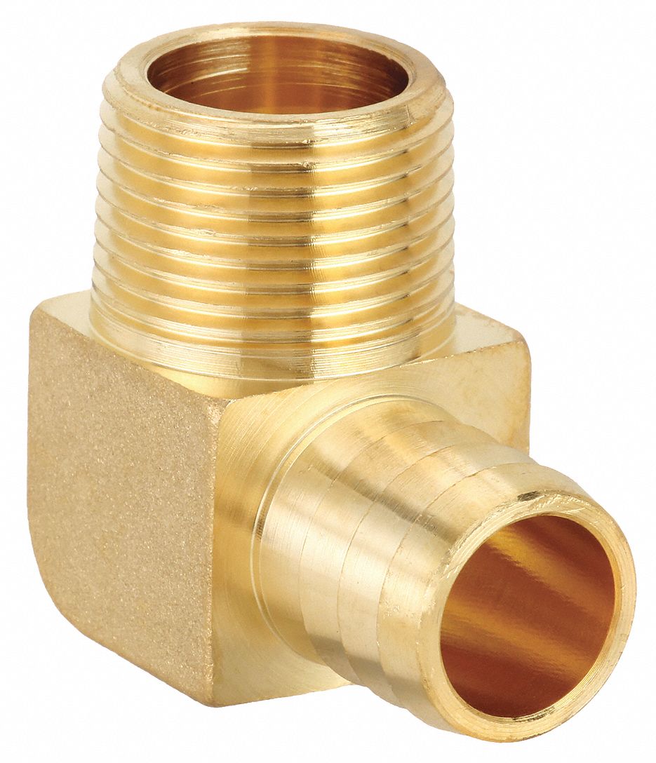 BARBED HOSE FITTING, FOR ⅜ IN HOSE ID, HOSE BARB X NPT, MALE X MALE, NO KNURL, BRASS