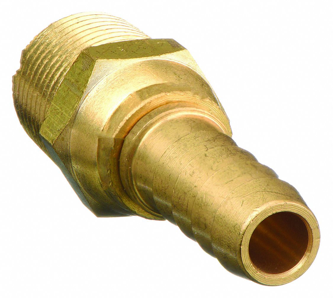 BARBED HOSE FITTING, FOR ⅜ IN HOSE ID, NPSM X HOSE BARB, MALE X MALE, HEX