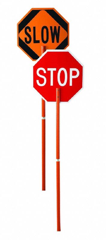 Paddle Sign: Paddle Sign, 8 3/4 ft Overall Ht, 24 in Sign Ht, Handle, Stop/Slow