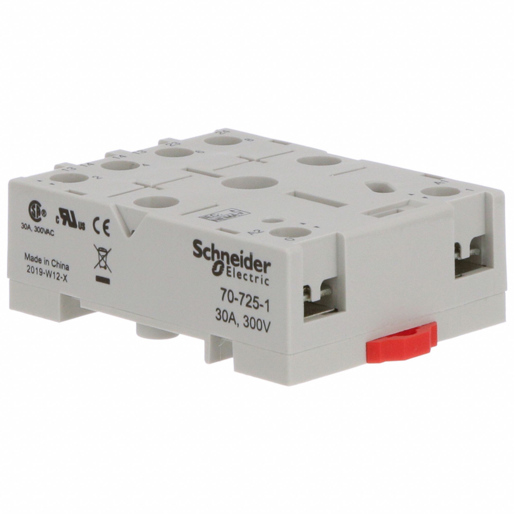 Relay Socket: 30 A Rating, DIN-Rail Socket Mounting, 6 Pins, M Socket, Std, Finger Safe