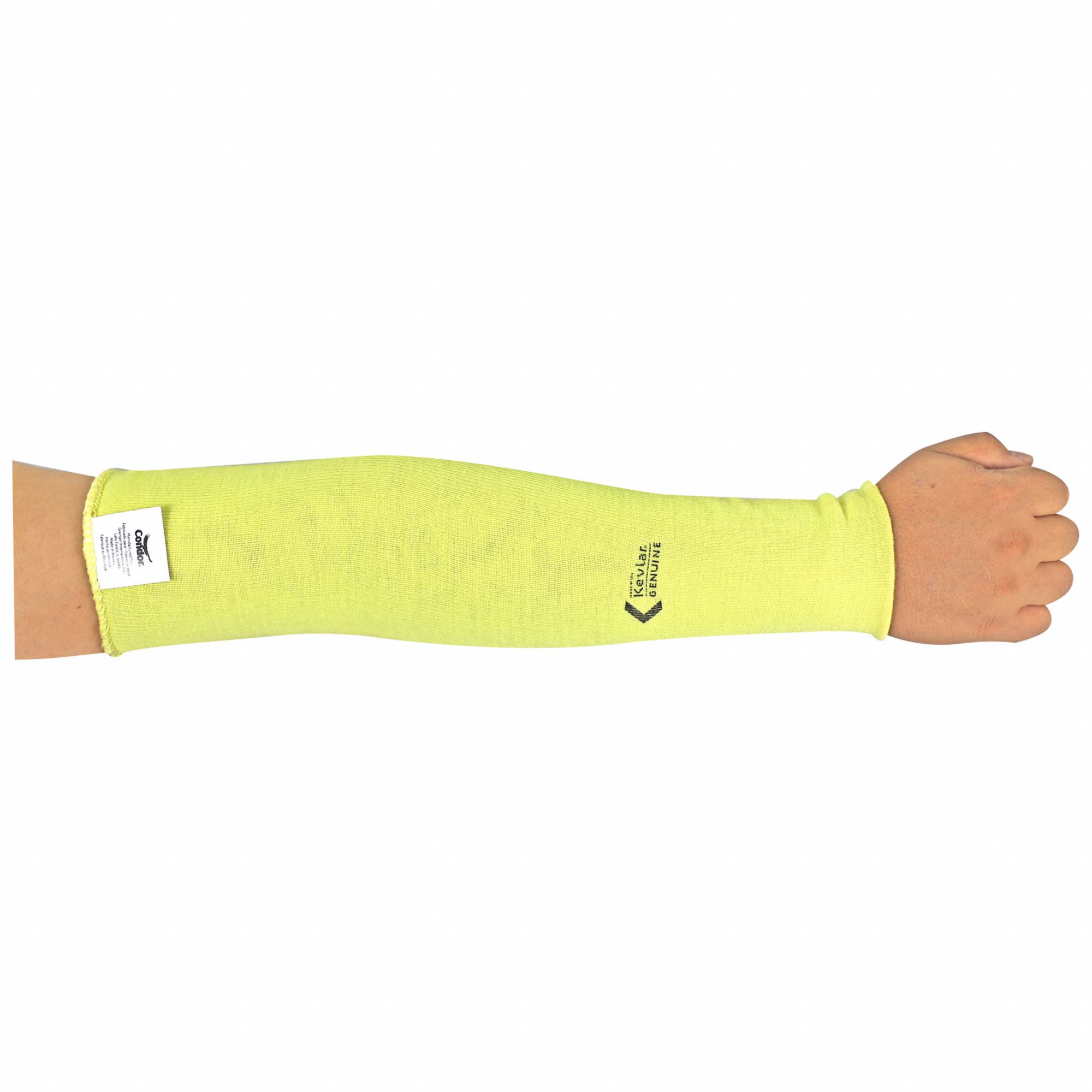 CUT-RESISTANT SLEEVE, ANSI/ISEA CUT LEVEL A3, KEVLAR, YELLOW, KNIT CUFF, L