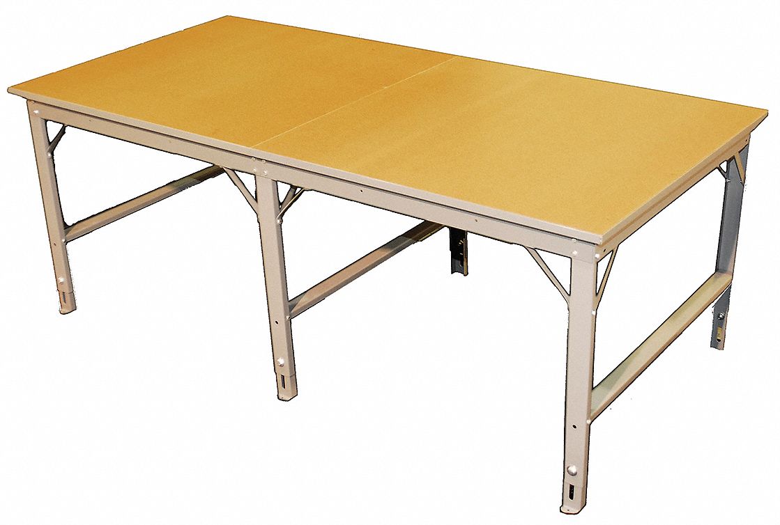 Work Table: Adj Ht, Engineered Wood, 96 in x 48 in, 3,200 lb Overall Load Capacity