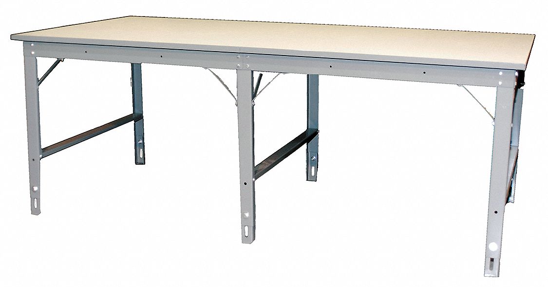 Work Table: 1,600 lb Load Capacity, 96 in Wd, 24 in Dp, 33 3/8 in to 36 3/4 in Ht, Steel