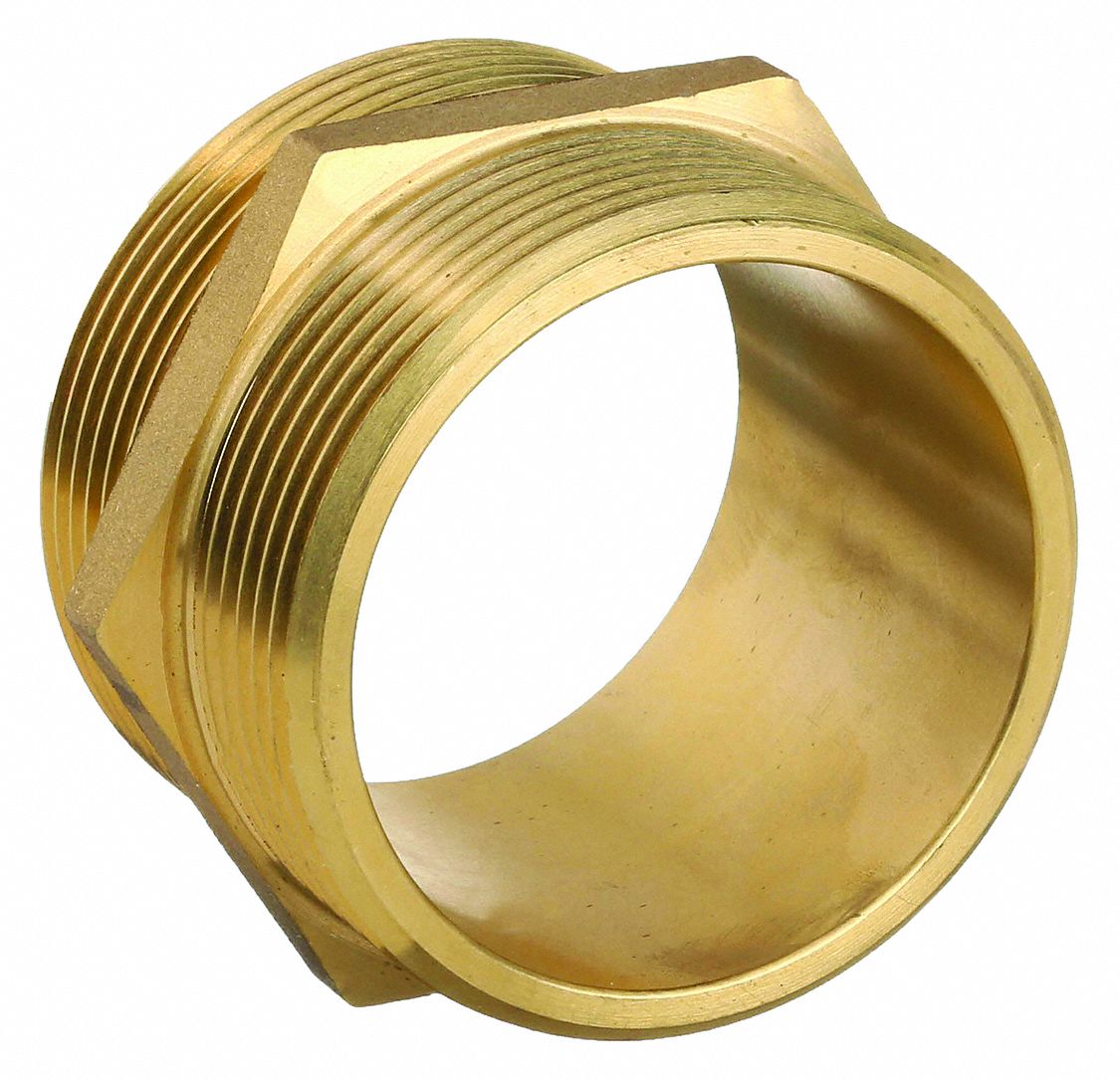 FIRE HOSE ADAPTER, 2&frac12; IN COMPATIBLE PIPE SIZE, NST X NST, STRAIGHT, BRASS, HEX