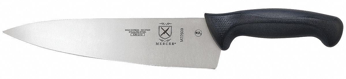 Chef Knife: Sharp Edge, 9 in Overall Lg, Steel Blade, Santoprene/Polypropylene Handle