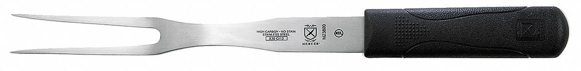 Meat Serving Fork: 13 1/2 in Overall Lg, Black/Silver, NSF Certified, 2 Tines