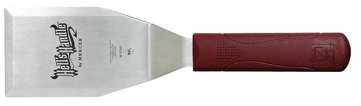 Turner: Stainless Steel, 5 in Blade Lg, 3 in Blade Wd, 11 3/8 in Overall Lg, Solid