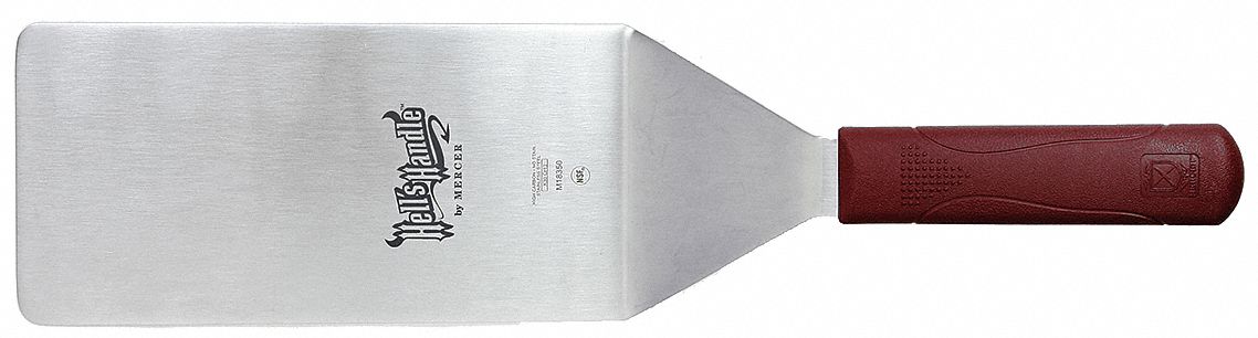 Turner: Stainless Steel, 8 in Blade Lg, 4 in Blade Wd, 16 in Overall Lg, Rounded Edge