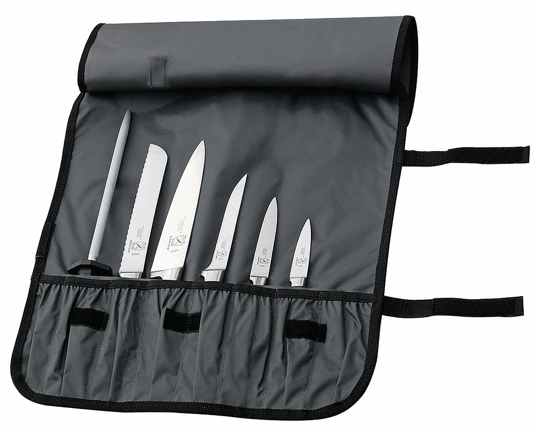 Knife Case: 7 pcs, 20 1/4 in Overall Lg, 5 in Overall Wd, 1 1/4 in Overall Ht, Black