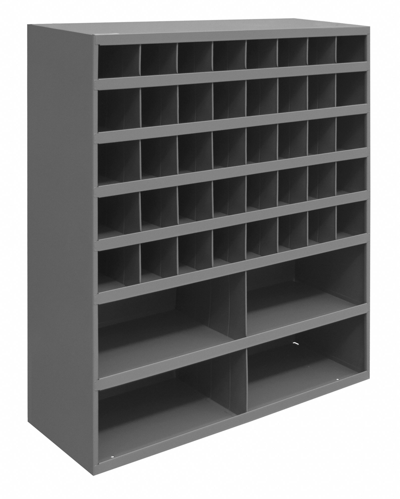 PIGEONHOLE BIN UNIT, 34 IN X 12 IN X 42 IN, 44 COMPARTMENTS, 12 IN, GREY, STEEL
