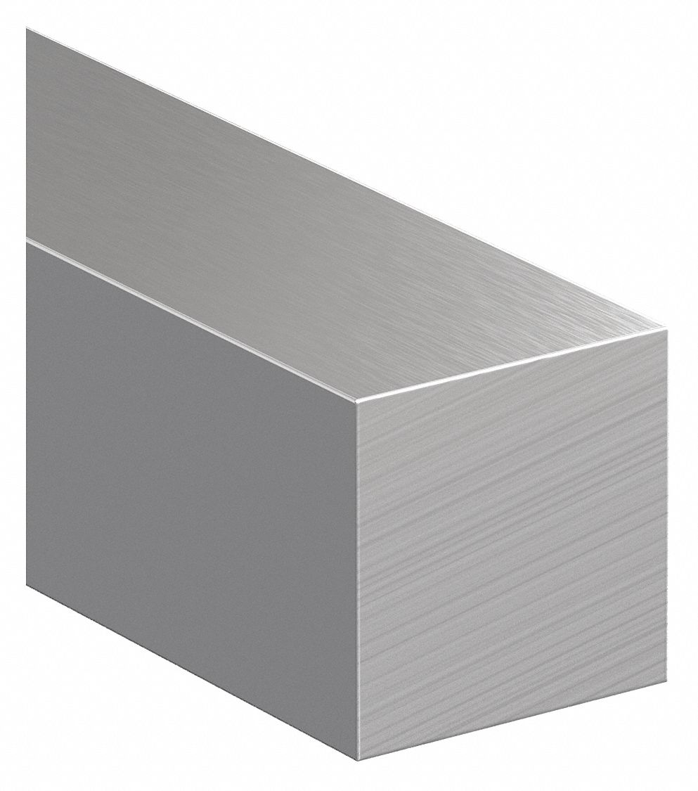 Aluminum Square Bar: 6063, 0.625 in T, 5/8 in W, 8 ft L, T52, ±0.009 in, Mill, Heat Treatable