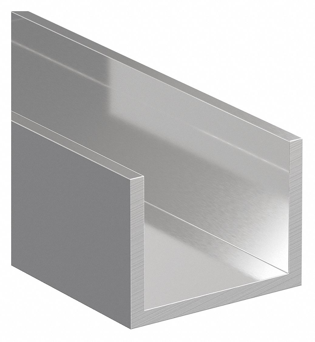 U-CHANNEL, 6063 ALUMINUM, 8 FT OVERALL LENGTH