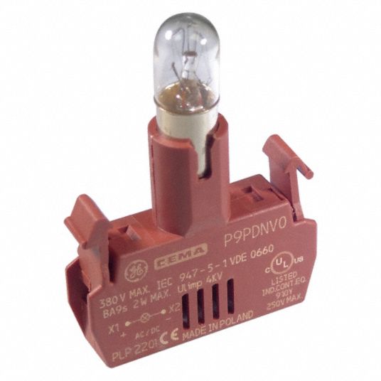 GE Lamp Module with Bulb, Lamp Type Incandescent, 24V AC/DC Lamp Module Voltage 6AMN6P9PDNVD