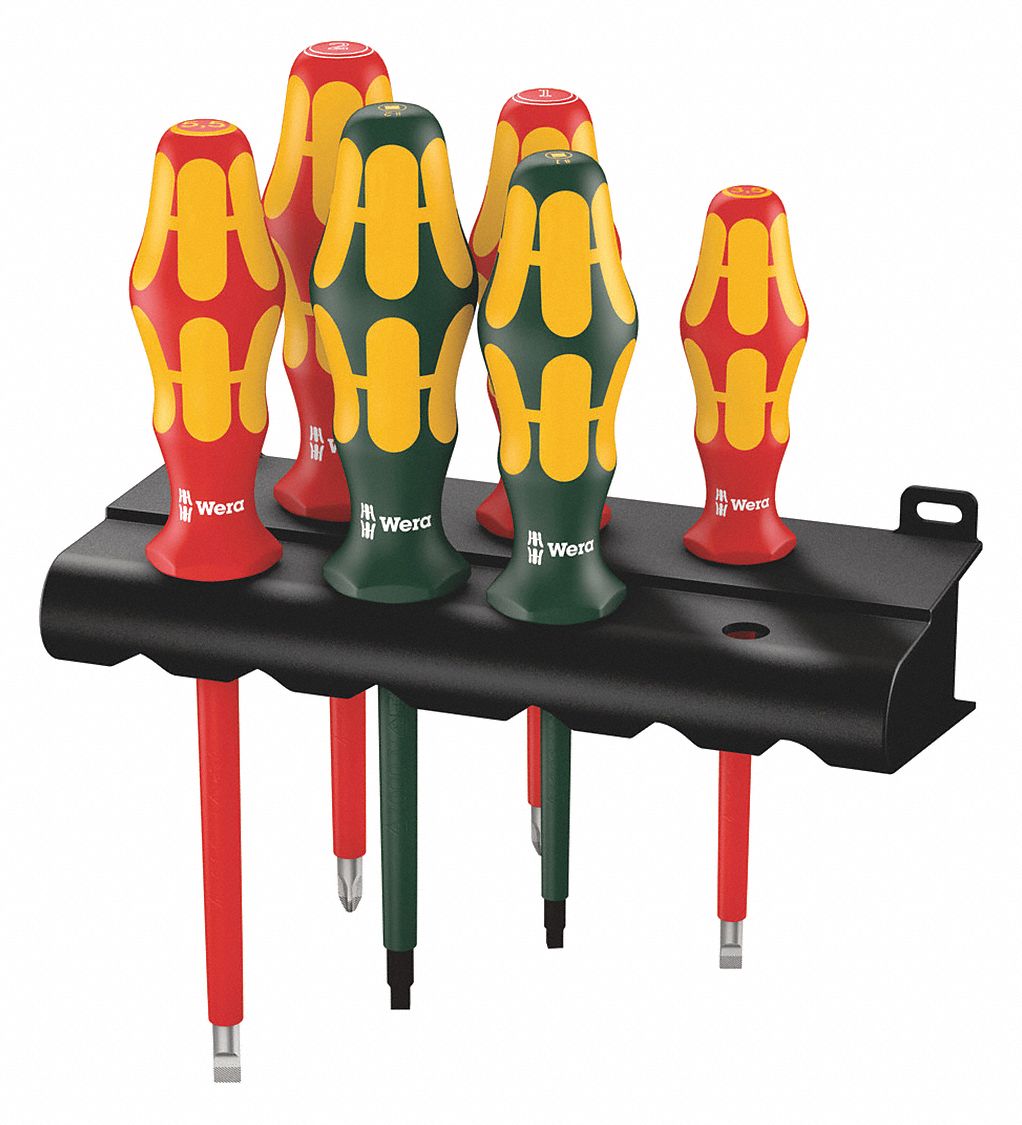 WERA, 6 Pieces, Phillips/Slotted/Square Tip, Insulated Screwdriver Set
