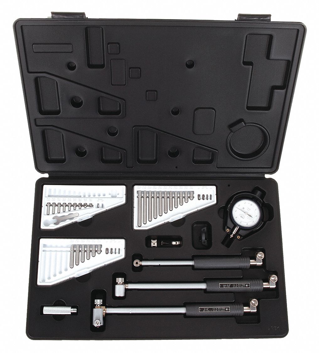 MITUTOYO, 0.7 in to 6 in Range, ±0.00008 in Accuracy, Bore Gauge Set