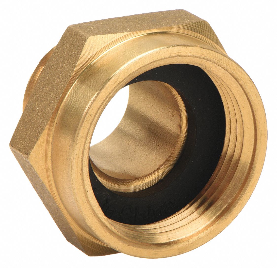 FIRE HOSE ADAPTER, ¾ IN/1 IN COMPATIBLE PIPE SIZE, NPSH X GHT, STRAIGHT, BRASS, HEX