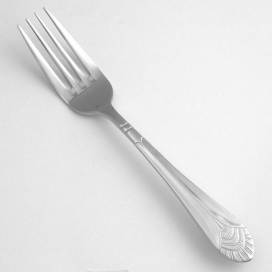European Fork: Art Deco, 18/10, Stainless Steel, 8 1/8 in Overall Lg, Silver