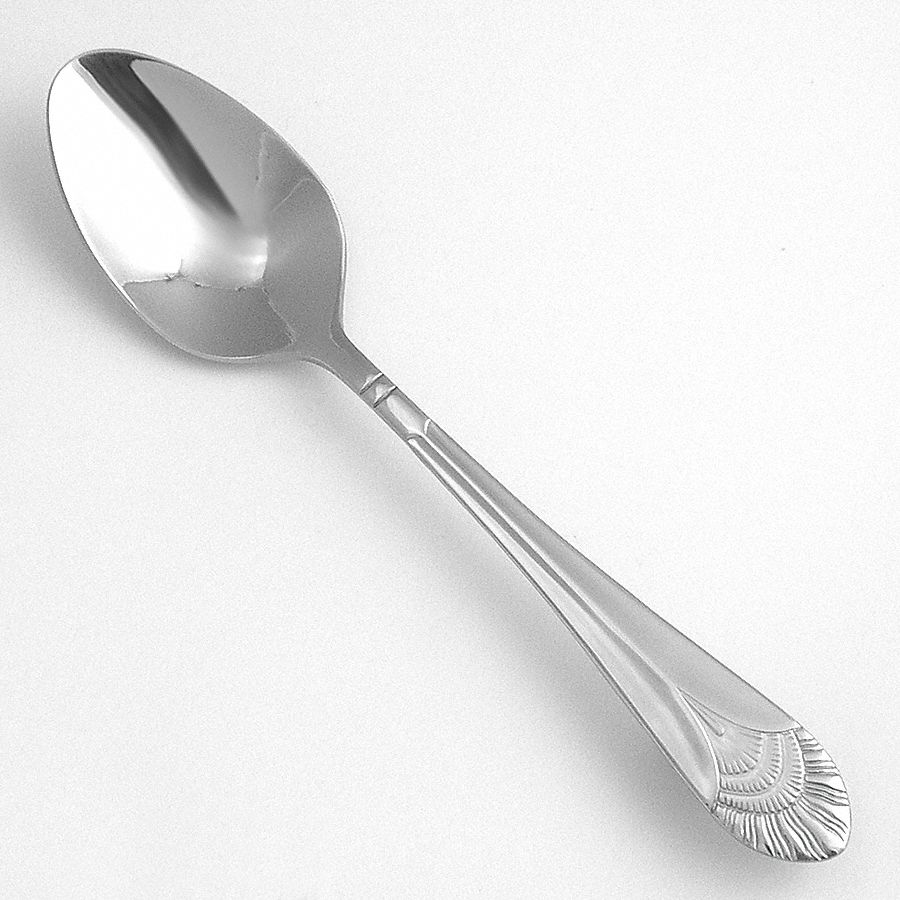 Dessert Spoon: Art Deco, 18/10, Stainless Steel, 6 7/8 in Overall Lg, Silver