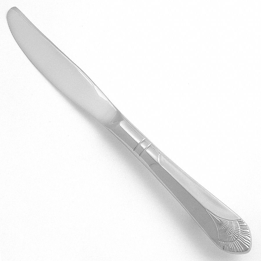 European Dinner Knife: Art Deco, 18/10, Stainless Steel, 9 1/4 in Overall Lg, Silver