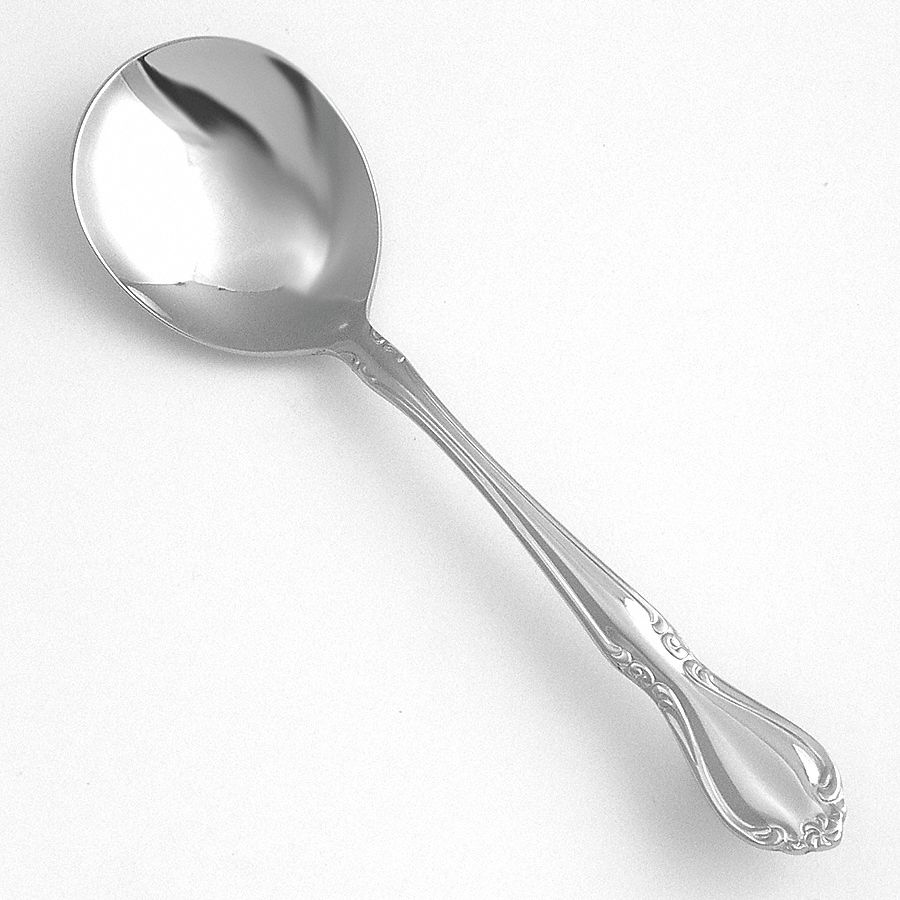 Bouillon Spoon: Illustra, 18/10, Stainless Steel, 6 in Overall Lg, Silver