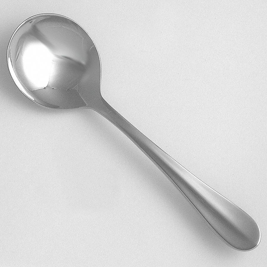 Bouillon Spoon: Lancer, 18/10, Stainless Steel, 6 in Overall Lg, Silver