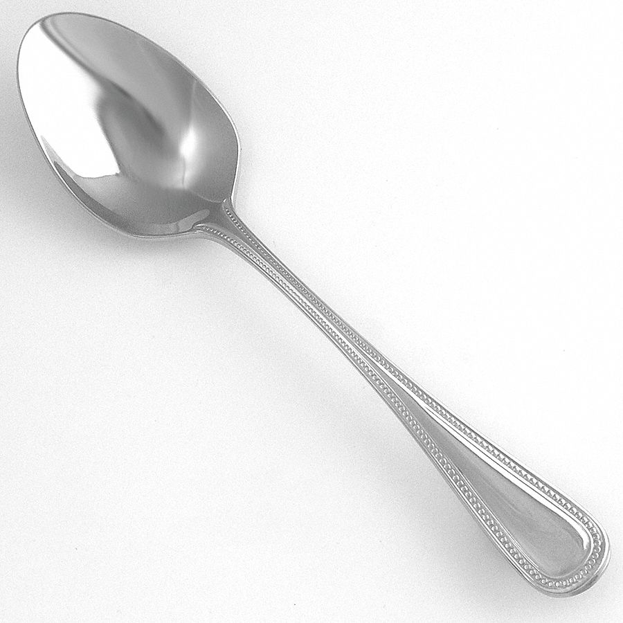 Serving Spoon: Classic Bead, 18/10, Stainless Steel, 8 3/8 in Overall Lg, Silver