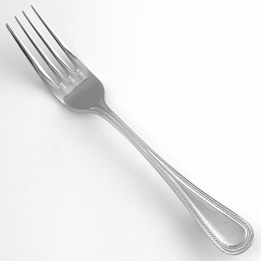 European Fork: Classic Bead, 18/10, Stainless Steel, 8 1/8 in Overall Lg, Silver