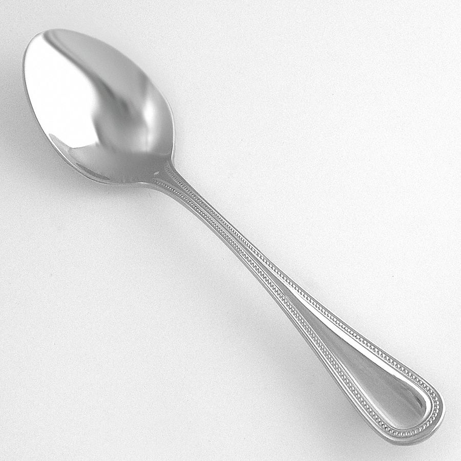Dessert Spoon: Classic Bead, 18/10, Stainless Steel, 7 in Overall Lg, Silver