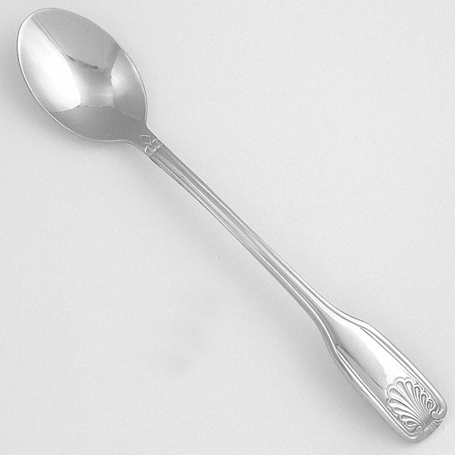 Ice Tea Spoon: Fanfare, 18/0, Stainless Steel, 7 1/4 in Overall Lg, Silver