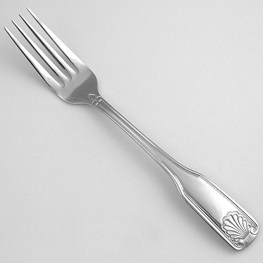 European Fork: Fanfare, 18/0, Stainless Steel, 8 in Overall Lg, Silver